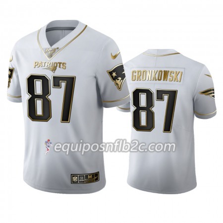 Camiseta Hombre NFL New England Patriots Rob Gronkowski 87 Nike Blanco Golden Edition 100th